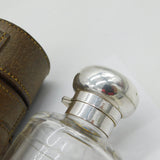 Edwardian Sterling Silver Mounted Glass Saddle Flask & Bag Antique 1905 London