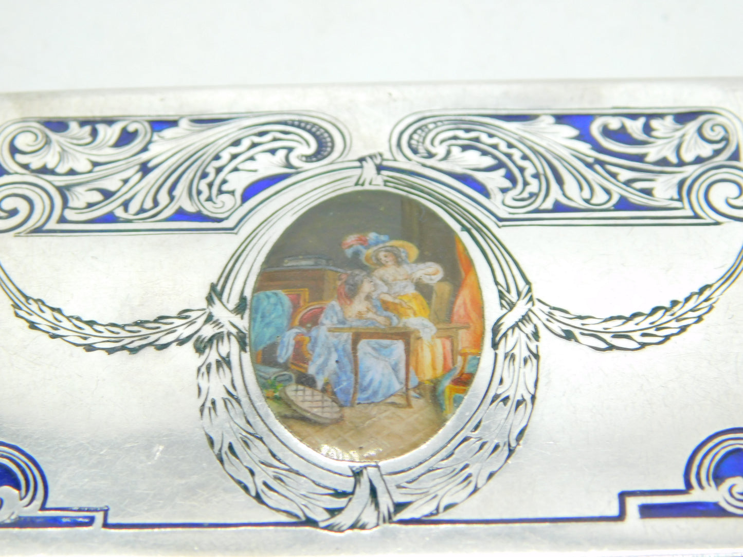 Victorian 800 Silver & Enamel Erotic Lady Decoration Snuff Box c1880 Antique