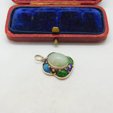 Chinese Export Mutton Fat Jade Enamel and Sterling Silver Pendant Vintage c1950