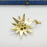 Edwardian 9ct Gold, Seed Pearl & Diamond Starburst Drop Pendant Antique c1910