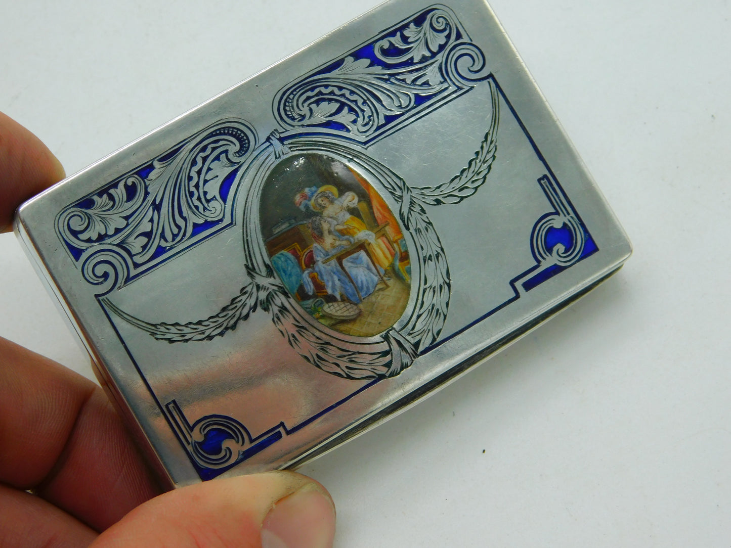 Victorian 800 Silver & Enamel Erotic Lady Decoration Snuff Box c1880 Antique