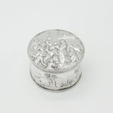 Victorian Large Sterling Silver Trinket Box with Jesus in the Manger Scene 1882
