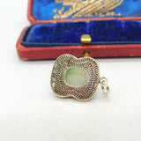 Chinese Export Mutton Fat Jade Enamel and Sterling Silver Pendant Vintage c1950