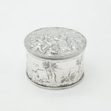 Victorian Large Sterling Silver Trinket Box with Jesus in the Manger Scene 1882