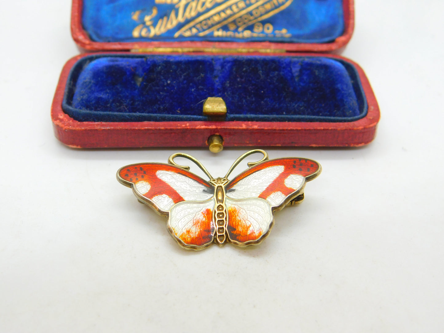 Norwegian Guilloche Enamel on Sterling Silver Butterfly Brooch Hroar Prydz