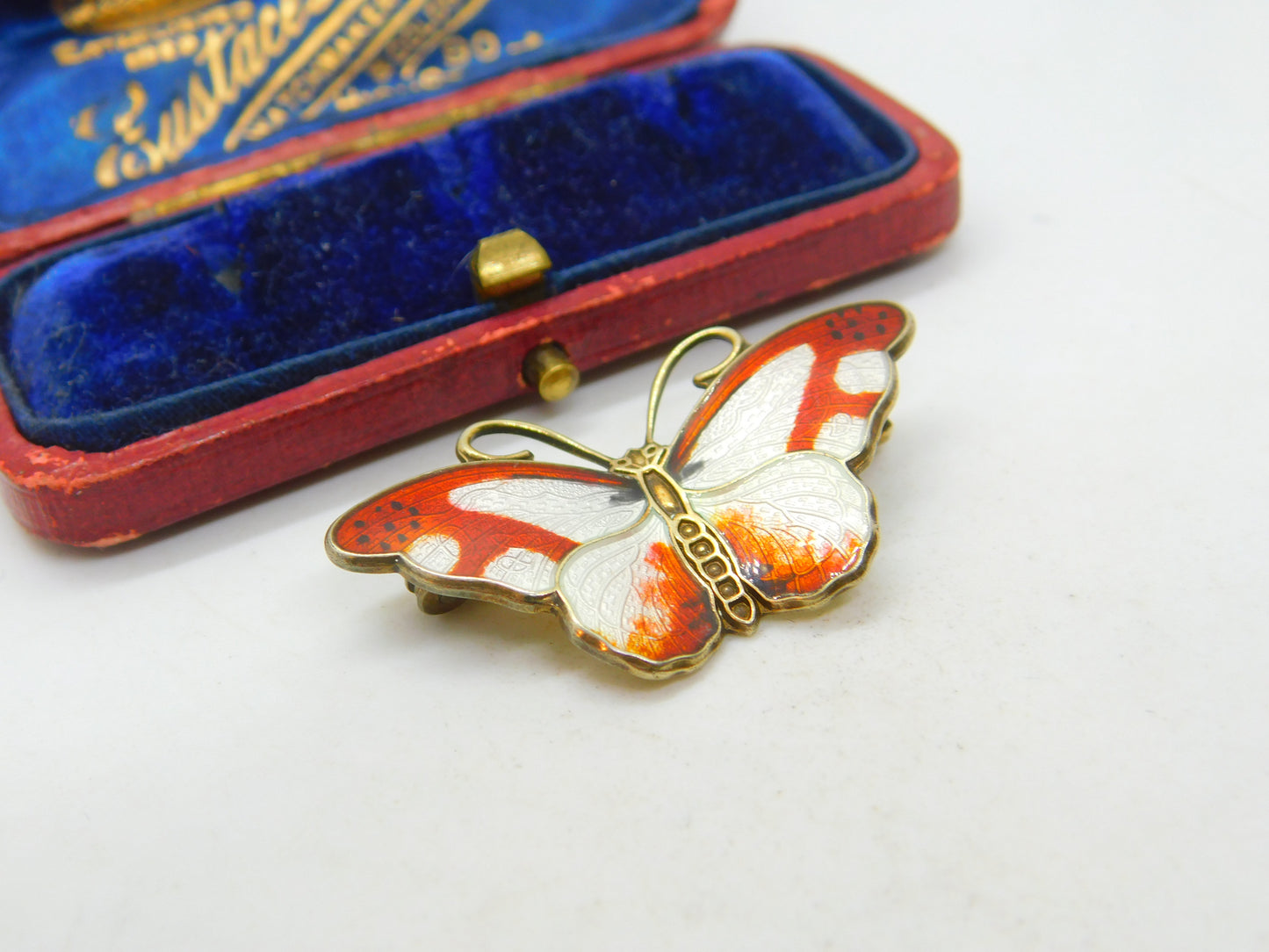 Norwegian Guilloche Enamel on Sterling Silver Butterfly Brooch Hroar Prydz