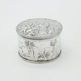 Victorian Large Sterling Silver Trinket Box with Jesus in the Manger Scene 1882