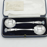 Central School of Arts & Crafts Boxed Pair of Sterling Silver Abalone Spoons 1938 London