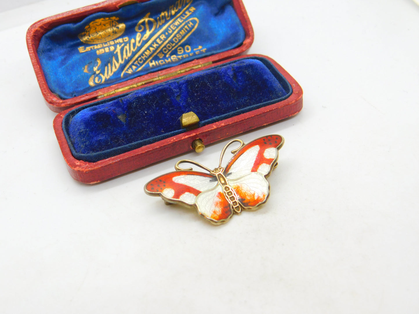 Norwegian Guilloche Enamel on Sterling Silver Butterfly Brooch Hroar Prydz