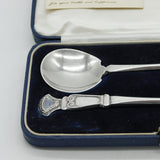 Central School of Arts & Crafts Boxed Pair of Sterling Silver Abalone Spoons 1938 London