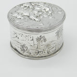 Victorian Large Sterling Silver Trinket Box with Jesus in the Manger Scene 1882