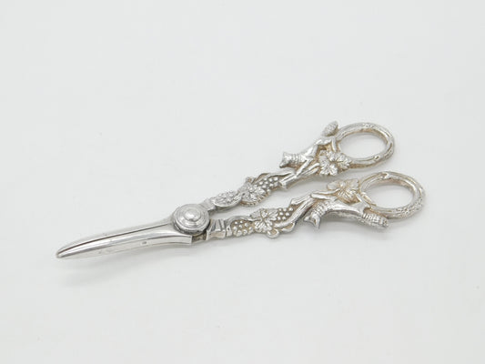 Pair of Sterling Silver Vine & Running Fox Grape Scissors 1942 Sheffield Antique