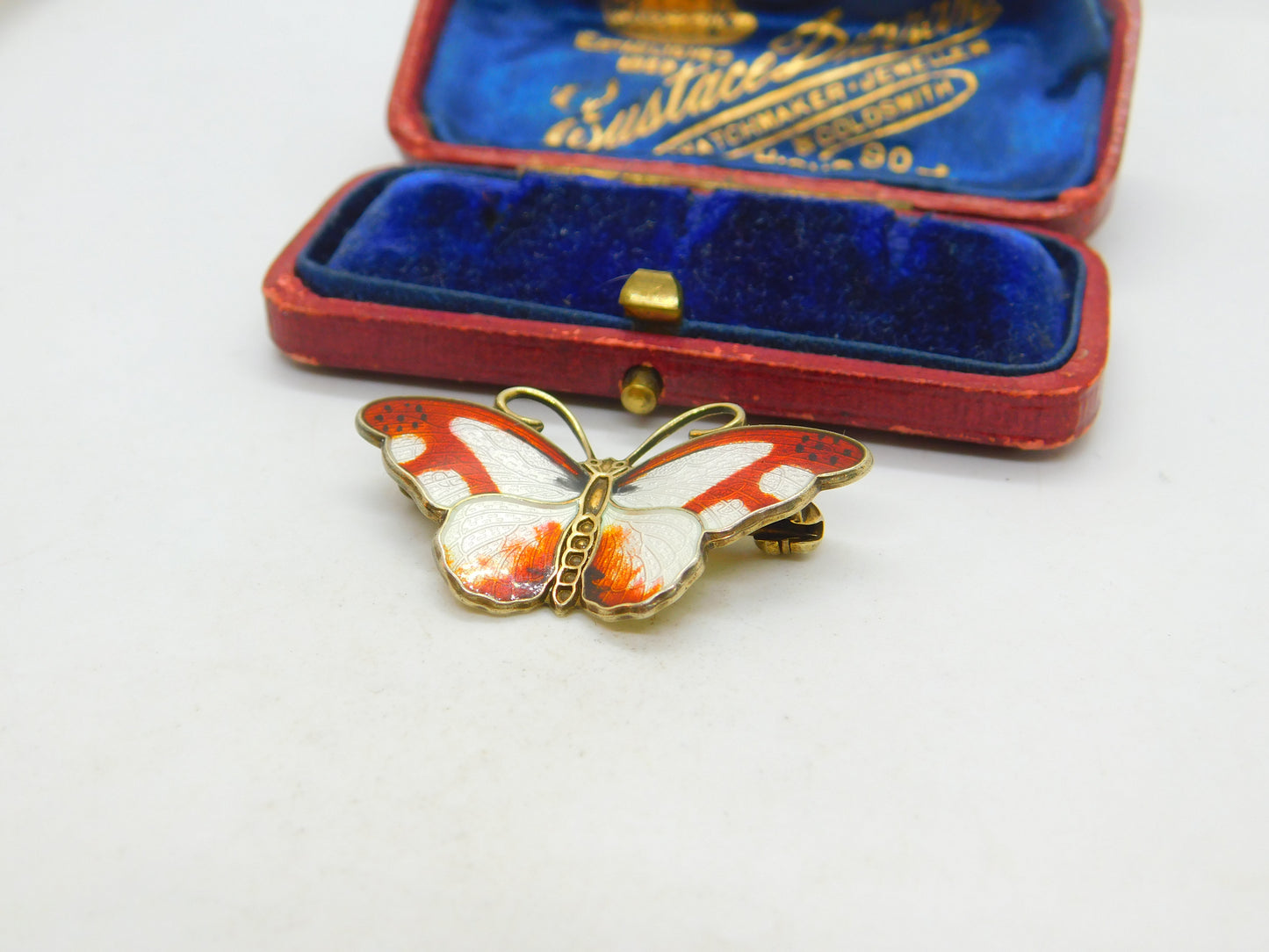 Norwegian Guilloche Enamel on Sterling Silver Butterfly Brooch Hroar Prydz