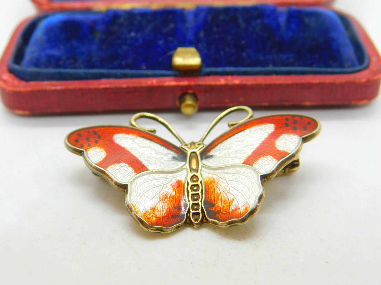 Norwegian Guilloche Enamel on Sterling Silver Butterfly Brooch Hroar Prydz