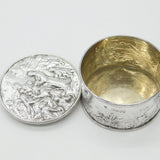 Victorian Large Sterling Silver Trinket Box with Jesus in the Manger Scene 1882