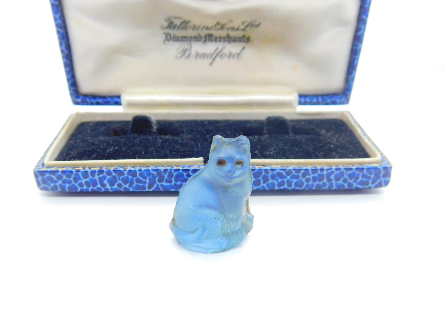 Czech Light Blue Glass Cat Cracker Charm Keepsake Antique c1920