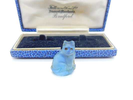 Czech Light Blue Glass Cat Cracker Charm Keepsake Antique c1920