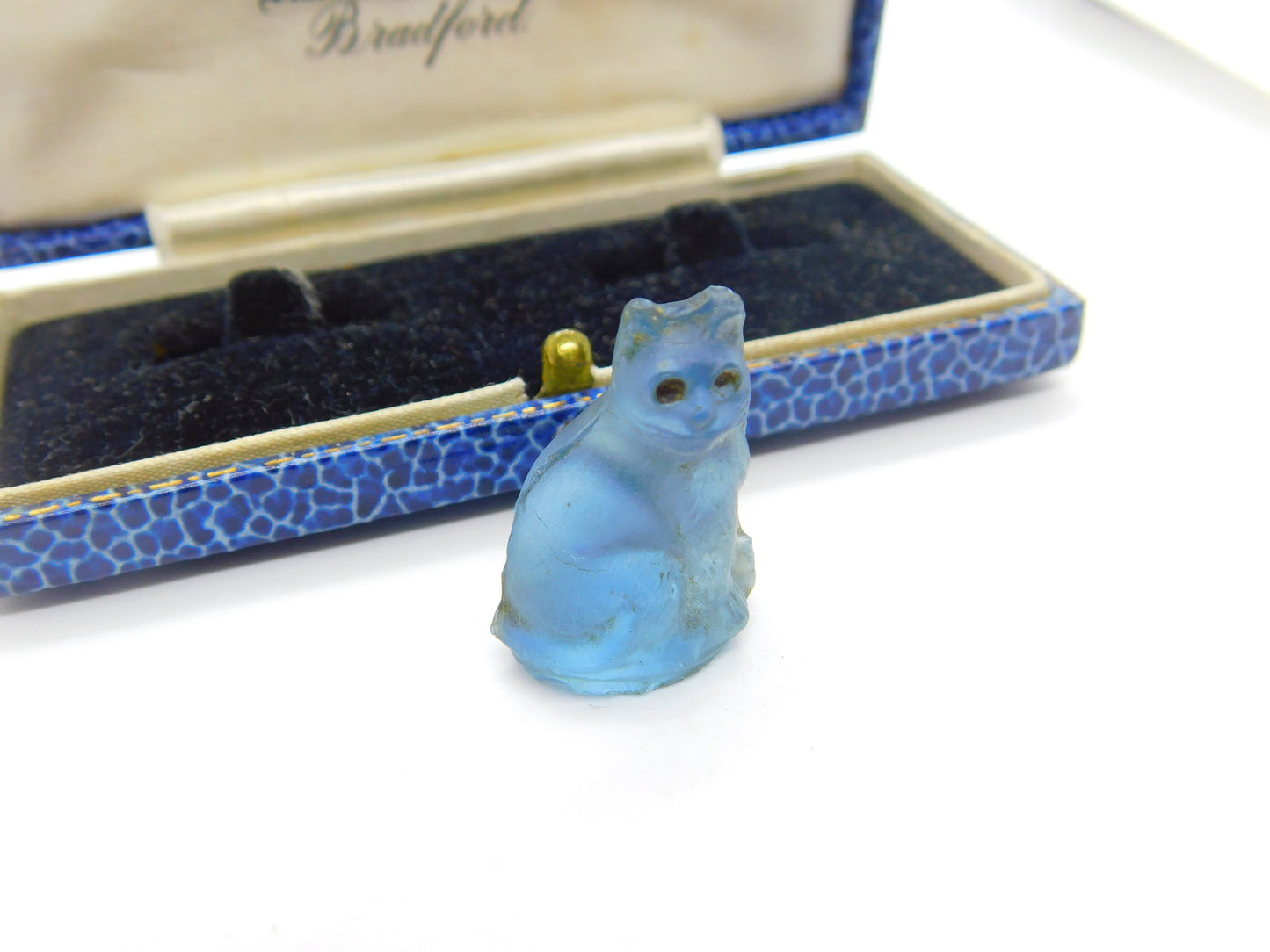 Czech Light Blue Glass Cat Cracker Charm Keepsake Antique c1920