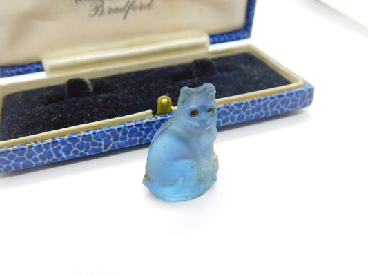 Czech Light Blue Glass Cat Cracker Charm Keepsake Antique c1920