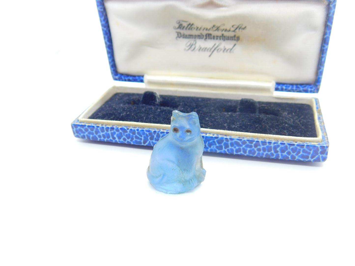 Czech Light Blue Glass Cat Cracker Charm Keepsake Antique c1920