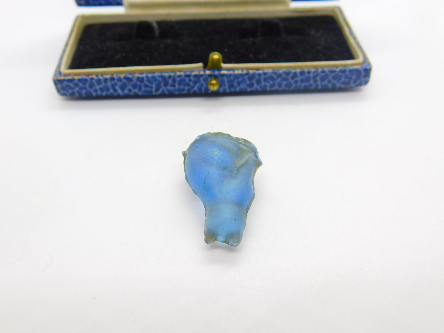 Czech Light Blue Glass Cat Cracker Charm Keepsake Antique c1920