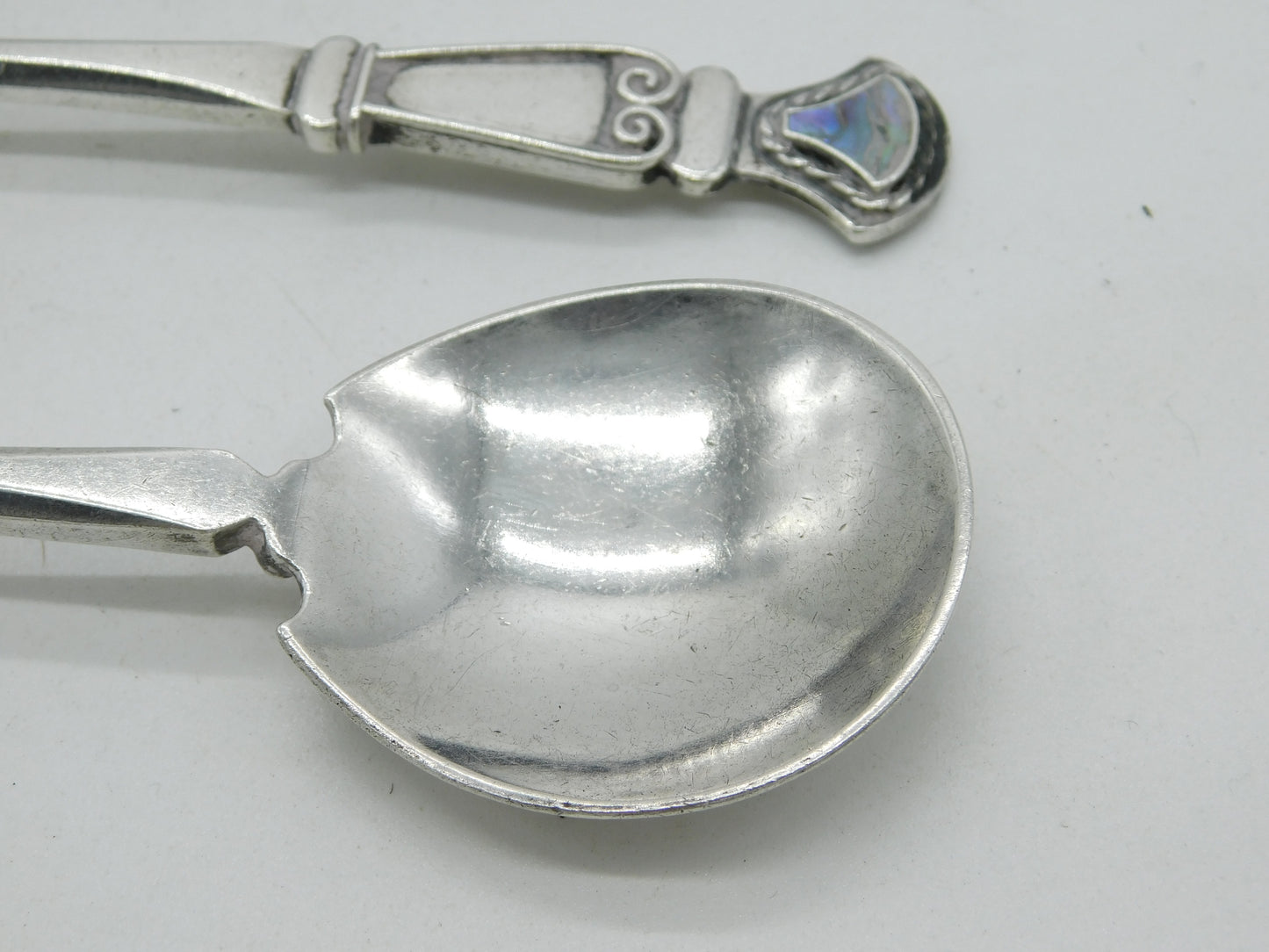 Central School of Arts & Crafts Boxed Pair of Sterling Silver Abalone Spoons 1938 London