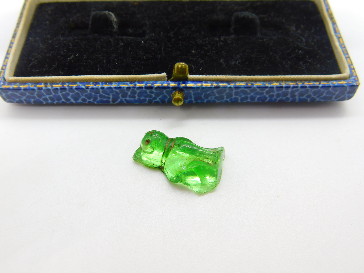 Czech Light Green Glass Cat Cracker Charm or Keepsake Antique c1920