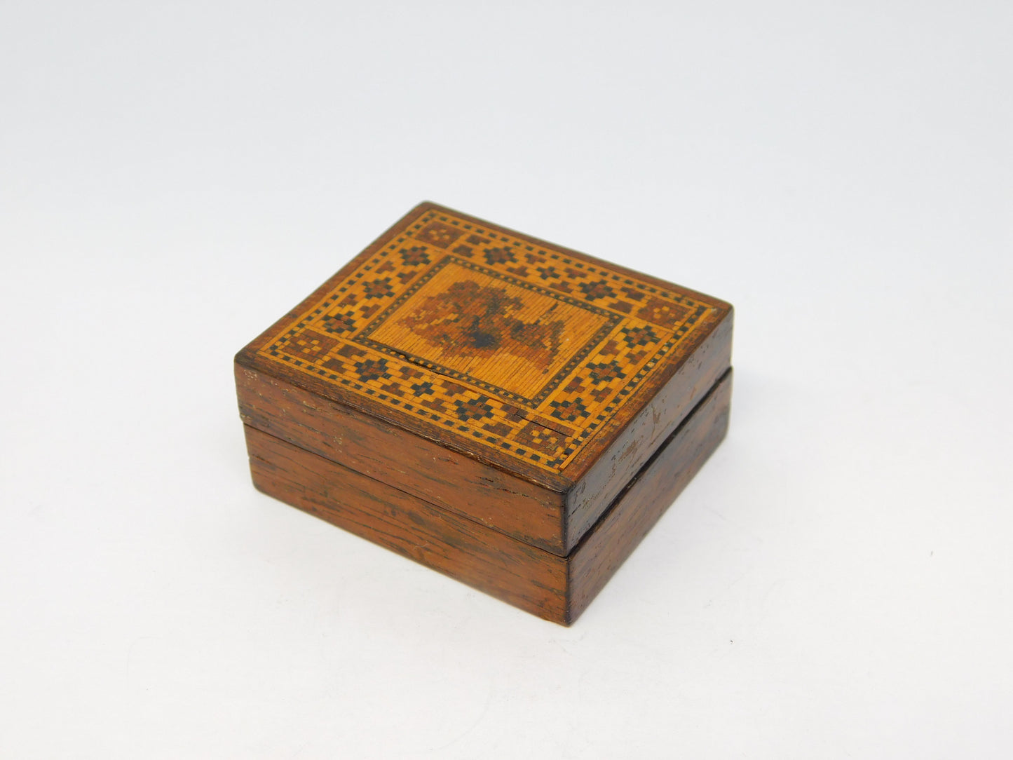 Victorian Tunbridge Ware Queen Victoria Penny Black Stamp Box Antique c1860