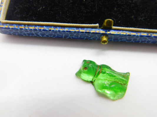 Czech Light Green Glass Cat Cracker Charm or Keepsake Antique c1920