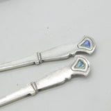 Central School of Arts & Crafts Boxed Pair of Sterling Silver Abalone Spoons 1938 London