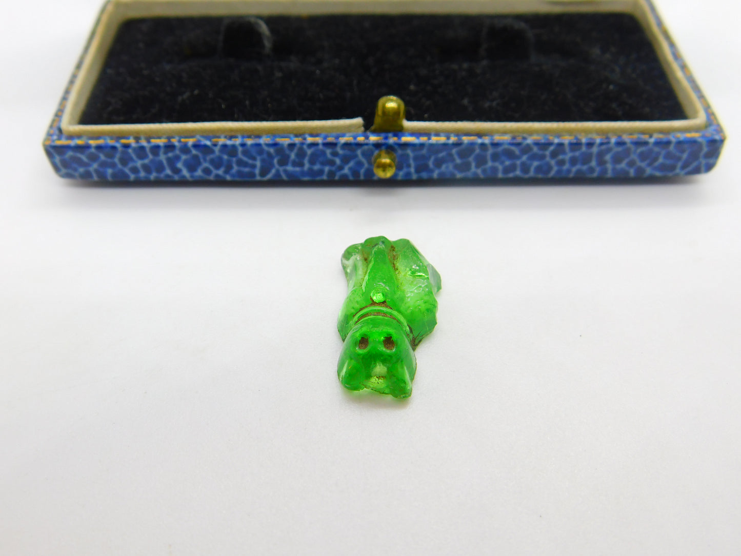 Czech Light Green Glass Cat Cracker Charm or Keepsake Antique c1920