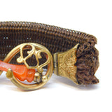 George III Woven Hair, Rolled Gold & Red Agate Mourning Bracelet Antique c1820