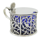 Victorian Sterling Silver Bird & Flower Pattern Mustard Pot Antique 1900 London