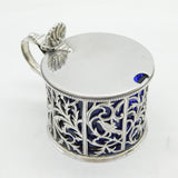 Victorian Sterling Silver Bird & Flower Pattern Mustard Pot Antique 1900 London
