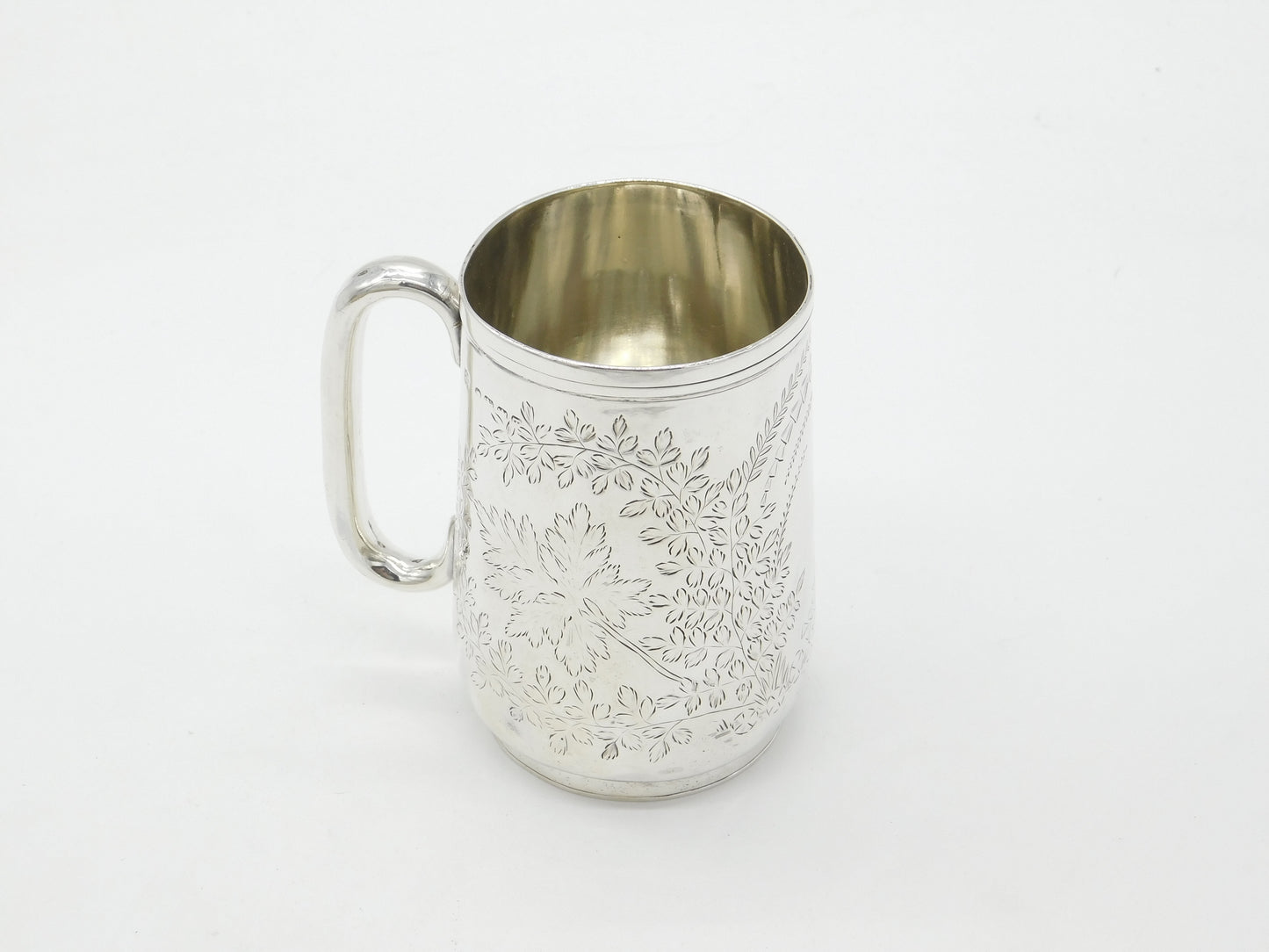 Victorian Sterling Silver Fern Pattern Christening Mug 1858 Exeter Antique