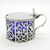Victorian Sterling Silver Bird & Flower Pattern Mustard Pot Antique 1900 London