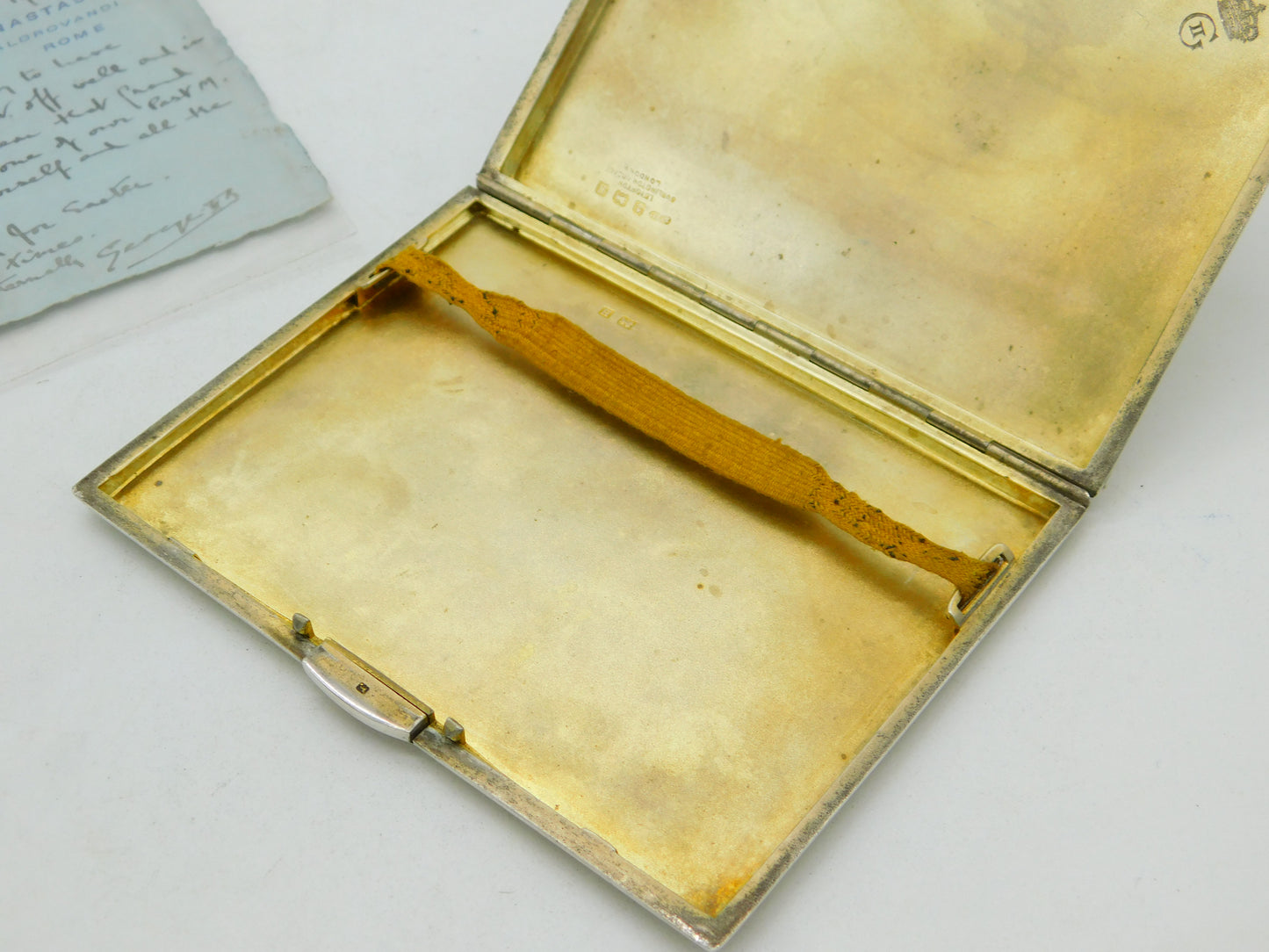 Sterling Silver Cigarette Case Owned by King George II of Greece with Signed Letter Antique 1932