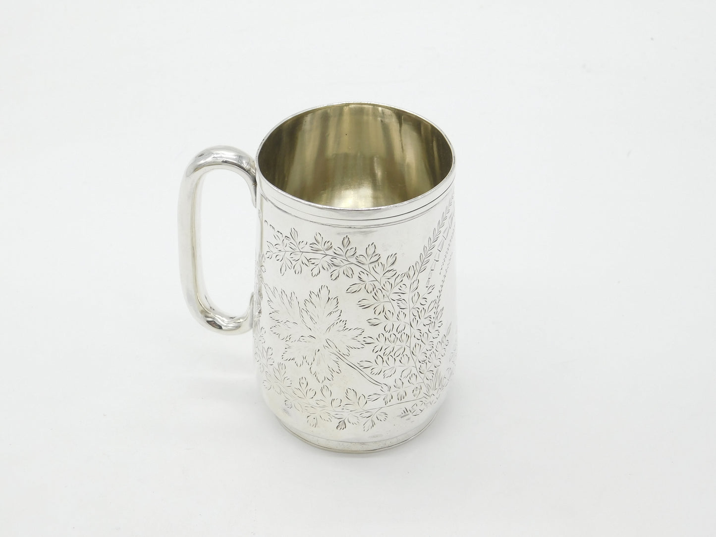 Victorian Sterling Silver Fern Pattern Christening Mug 1858 Exeter Antique