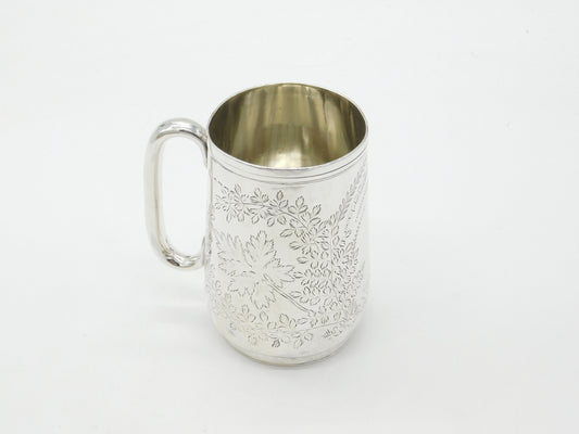 Victorian Sterling Silver Fern Pattern Christening Mug 1858 Exeter Antique