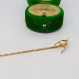 15ct Yellow Gold & Diamond Set Lucky Wishbone Stick Pin Antique c1890