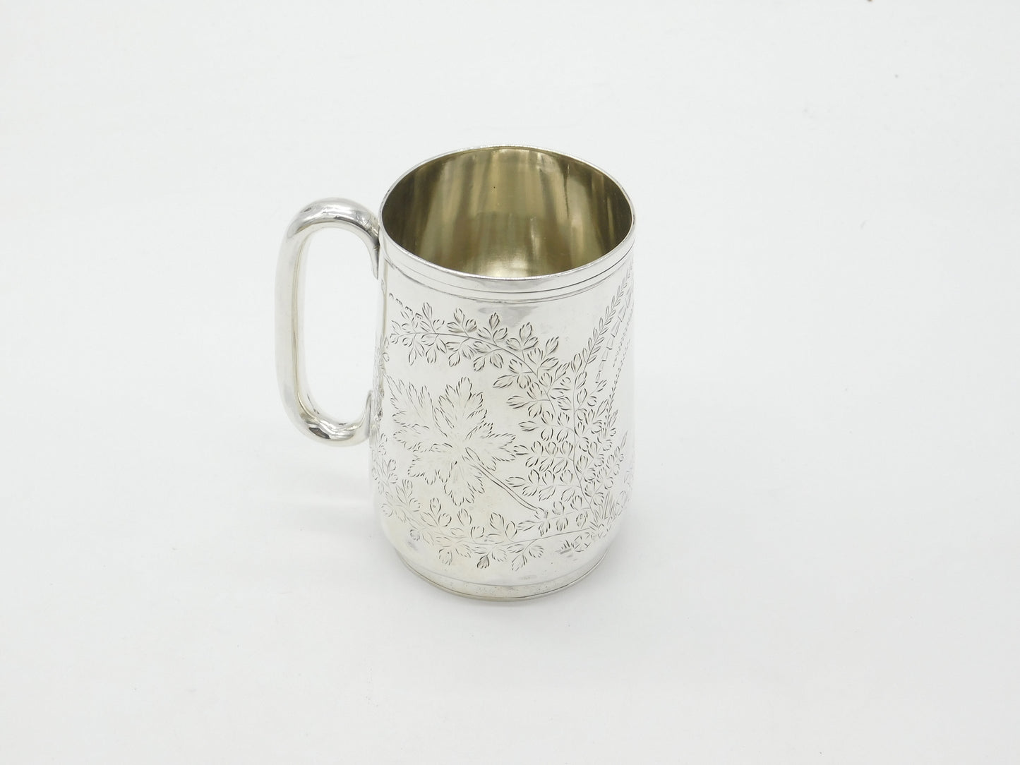 Victorian Sterling Silver Fern Pattern Christening Mug 1858 Exeter Antique