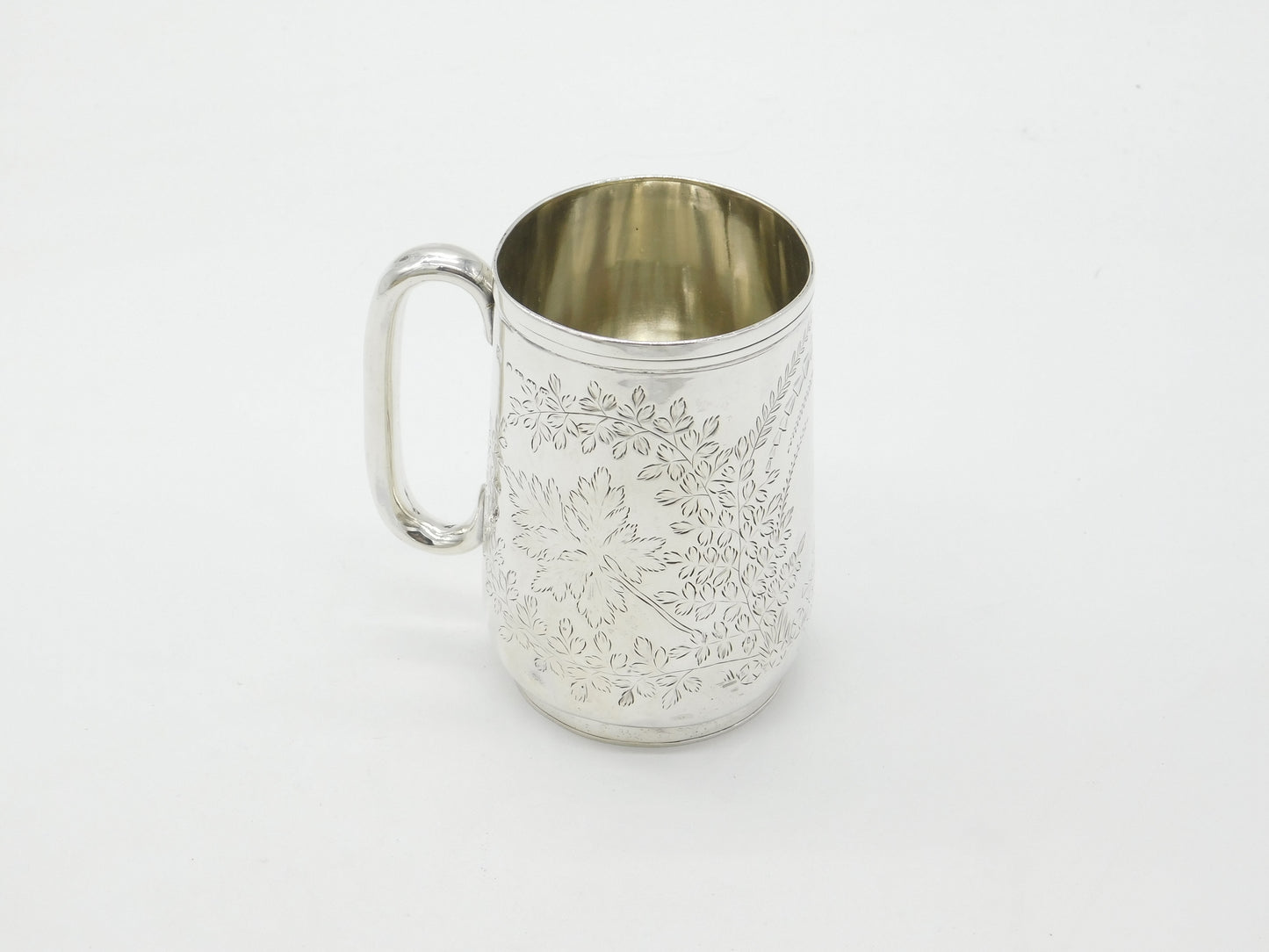 Victorian Sterling Silver Fern Pattern Christening Mug 1858 Exeter Antique