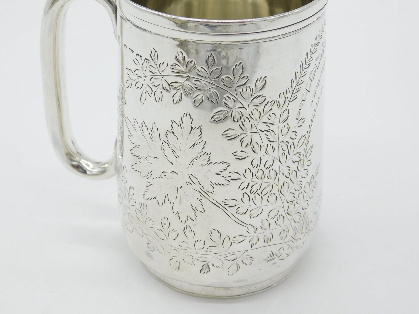 Victorian Sterling Silver Fern Pattern Christening Mug 1858 Exeter Antique