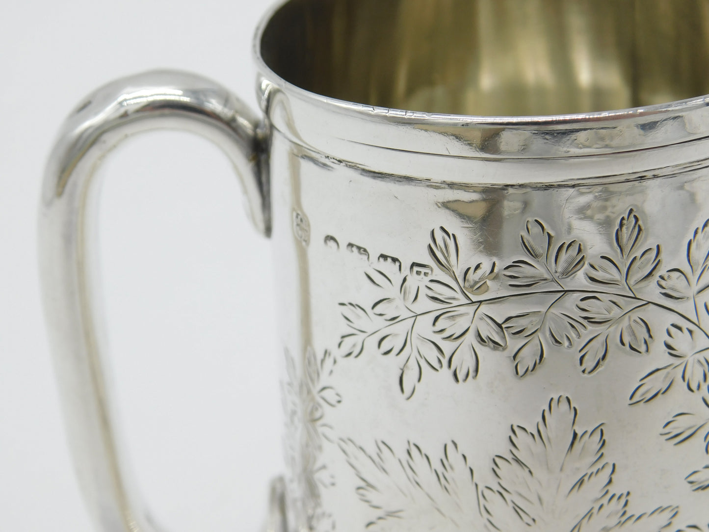 Victorian Sterling Silver Fern Pattern Christening Mug 1858 Exeter Antique