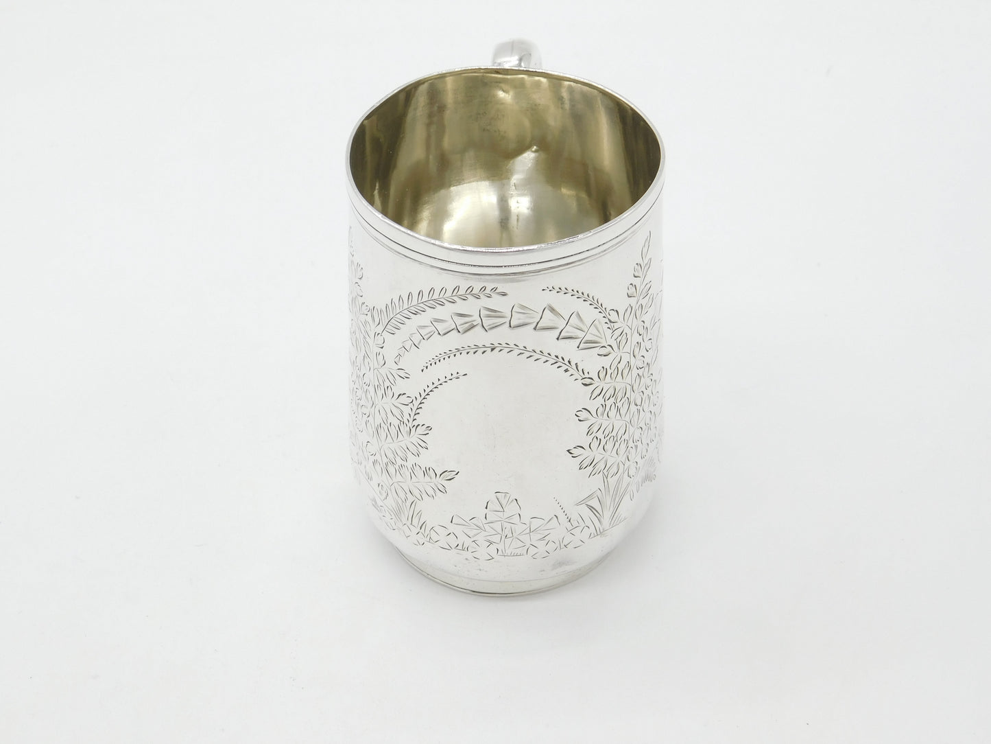 Victorian Sterling Silver Fern Pattern Christening Mug 1858 Exeter Antique