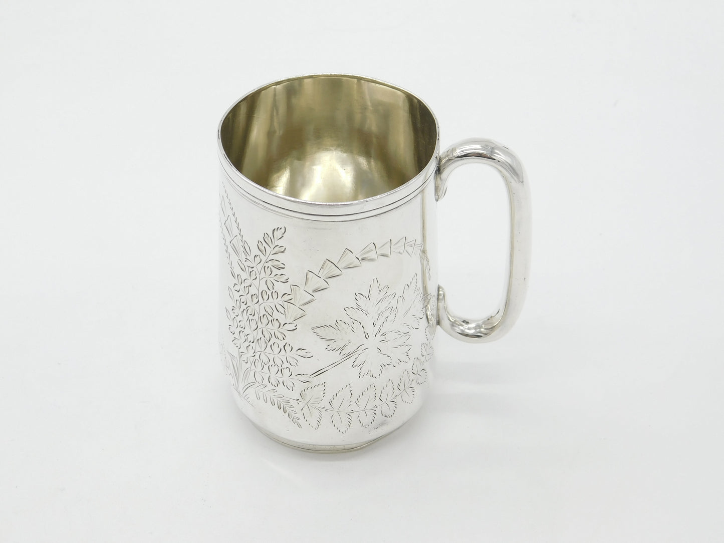 Victorian Sterling Silver Fern Pattern Christening Mug 1858 Exeter Antique