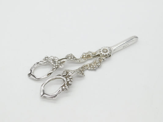 Pair of Victorian Style Sterling Silver Grape Scissors Vintage 1988 Birmingham