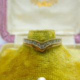 9ct Yellow Gold & Diamond Set Wishbone Band Ring Vintage c1970 Birmingham