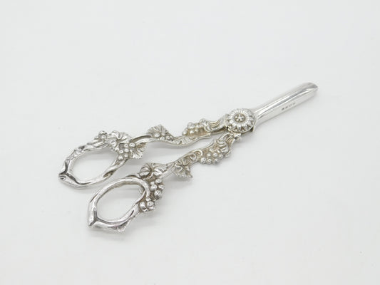 Pair of Victorian Style Sterling Silver Grape Scissors Vintage 1988 Birmingham