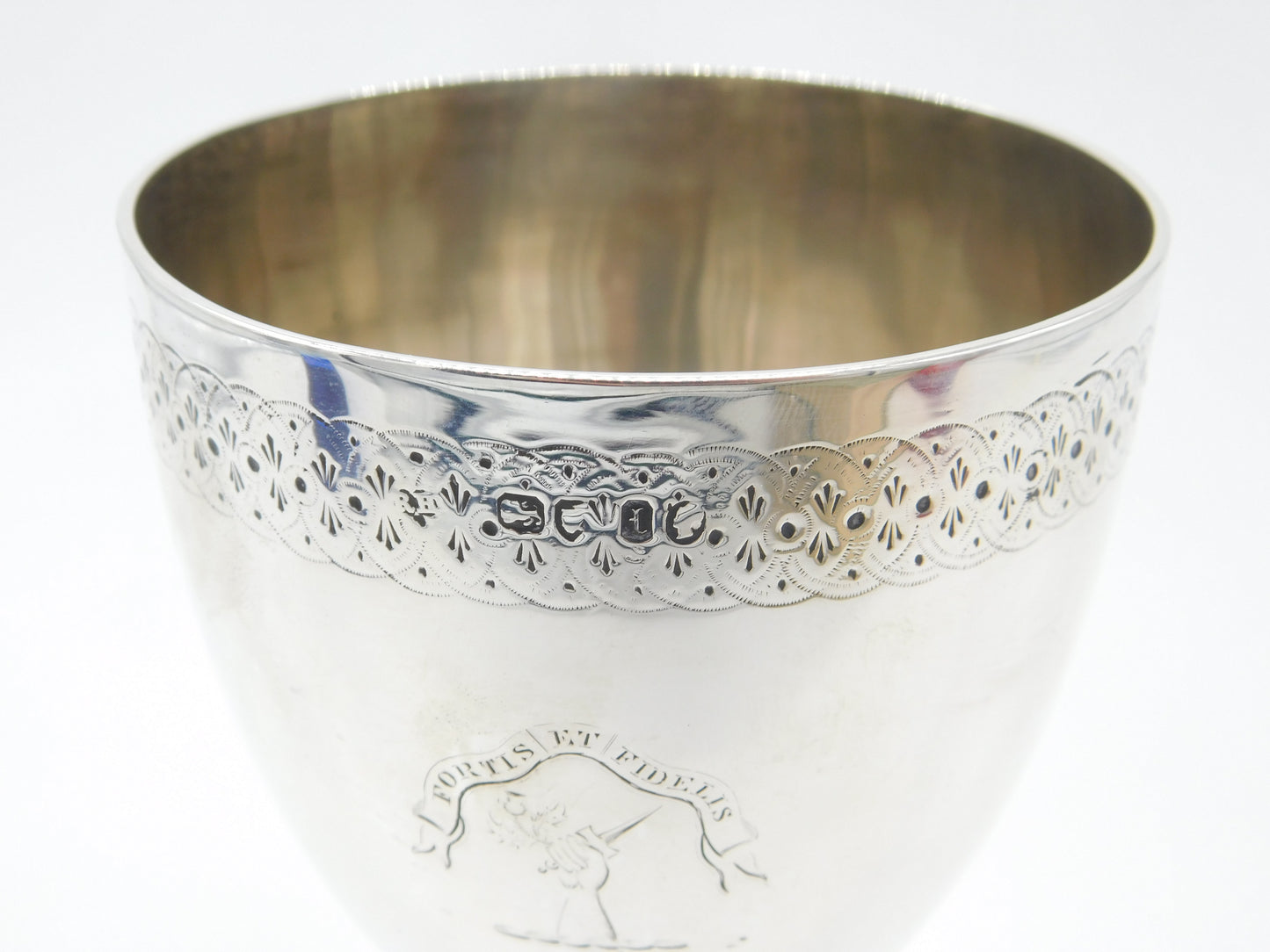 Victorian Sterling Silver Crested Chalice Or Goblet Antique 1866 London Engraved